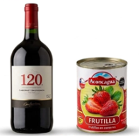 Promo vino 120  botellón 1.5 lt. + conserva de frutillas