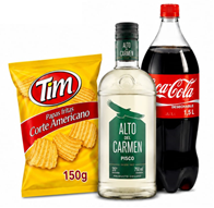 Promo pisco Alto del Carmen 35° 1 lt+Coca Cola 1.5 lt.+papas Tim 150 gr.
